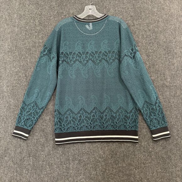 Fabletics Pullover Women's Large Teal Lace Mesh Pullover Crewneck Athleisure Top - Picture 6 of 7